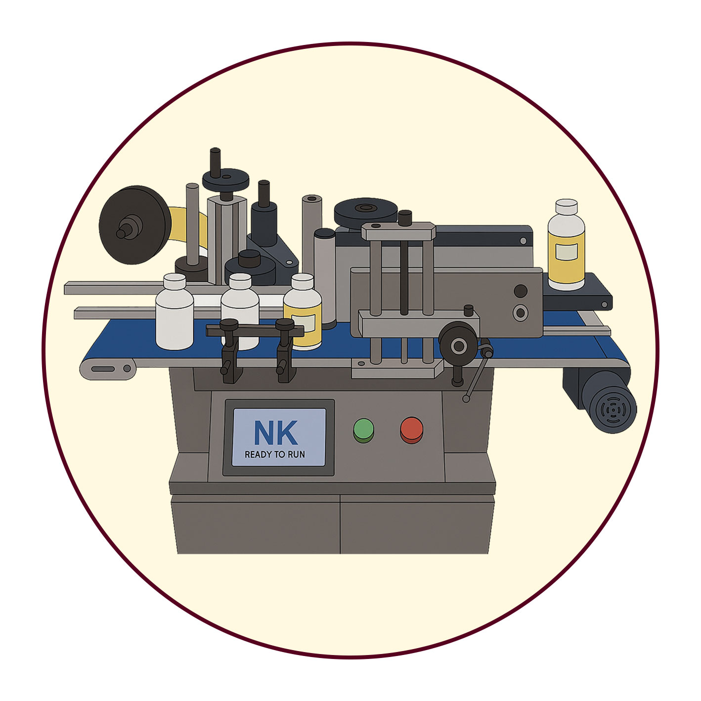تصویر دستگاه لیبل‌چسبان اتوماتیک مناسب نصب لیبل روی بطری، قوطی و ظروف مختلف صنعتی